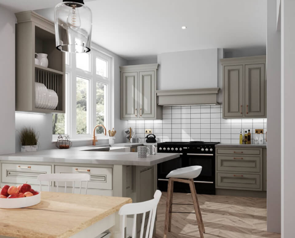 A beautifully handmade kitchen with exposed brick and solid timber in surbiton 3D