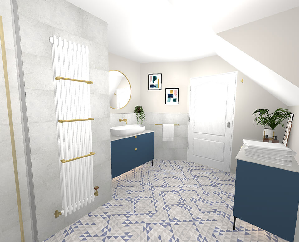 Blue Geometric Shower Room in Effingham 3d