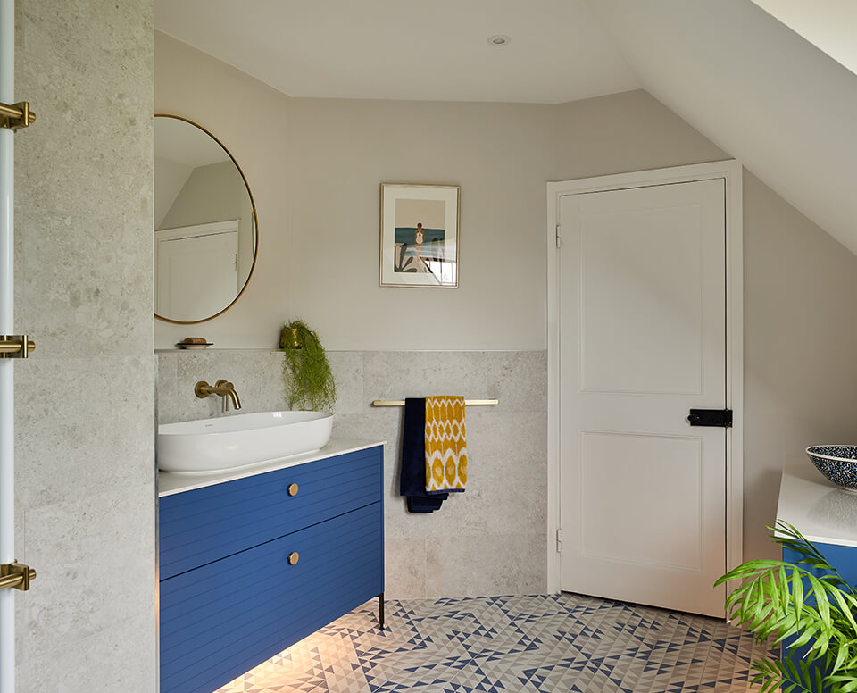 Blue Geometric Shower Room in Effingham real