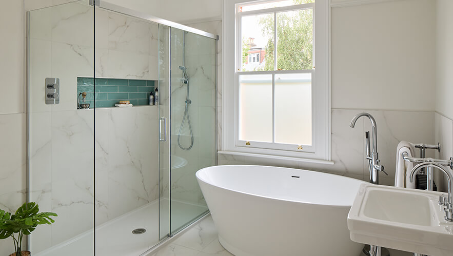 Classical Calacatta Family bathroom in Surbiton