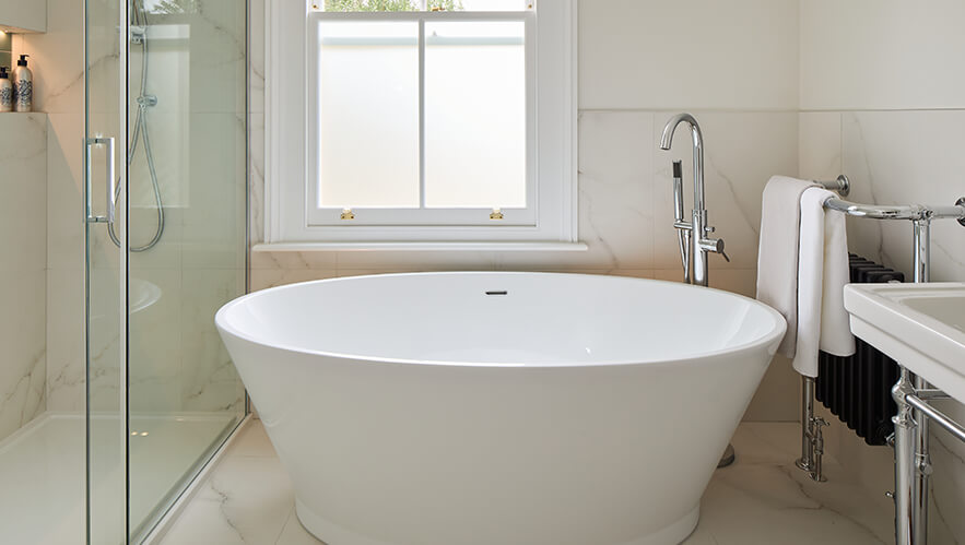 Classical Calacatta Family bathroom in Surbiton