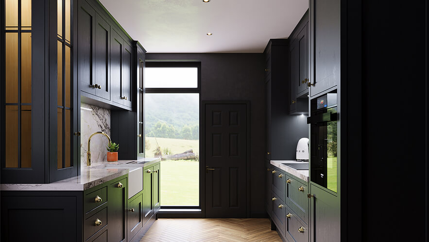 Dramatic off black handmade kitchen in kingston