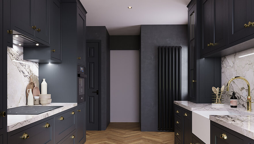 Dramatic off black handmade kitchen in kingston