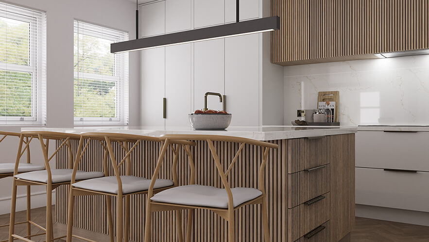 Fluted wood kitchen in weybridge