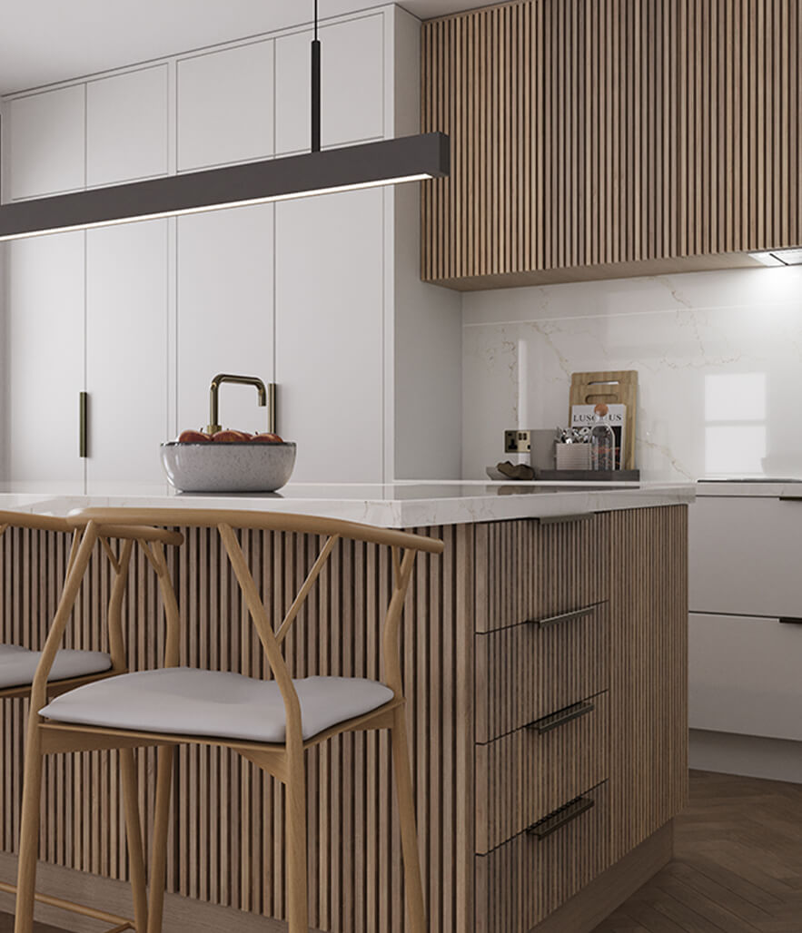 Fluted wood kitchen in weybridge