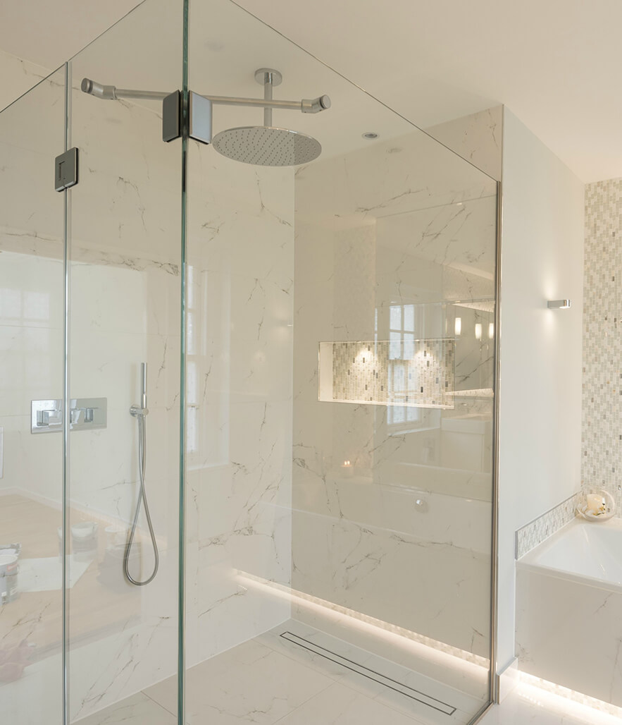 Beautiful Marble master bathroom in esher