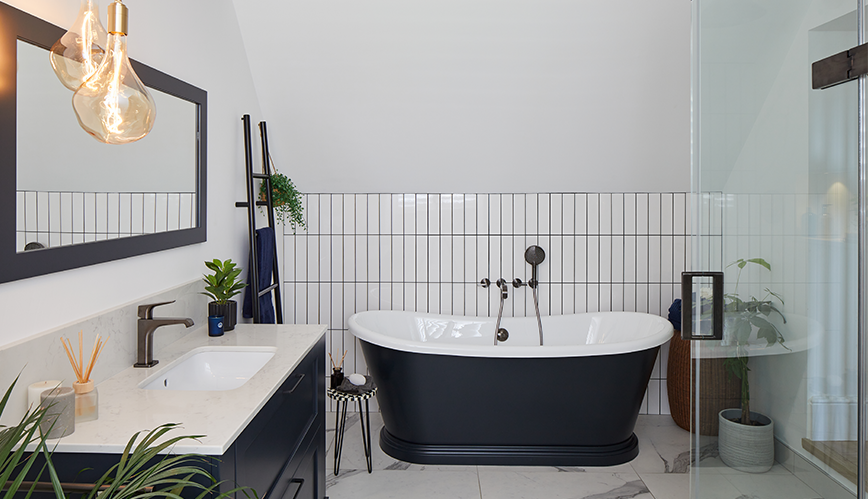 Elegant blue black en suite in oxshott
