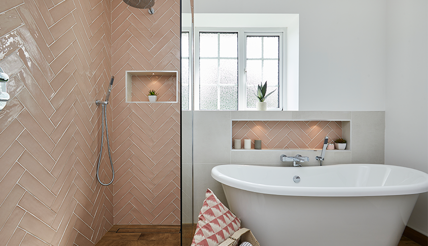 blush pink bathroom in Thames ditton