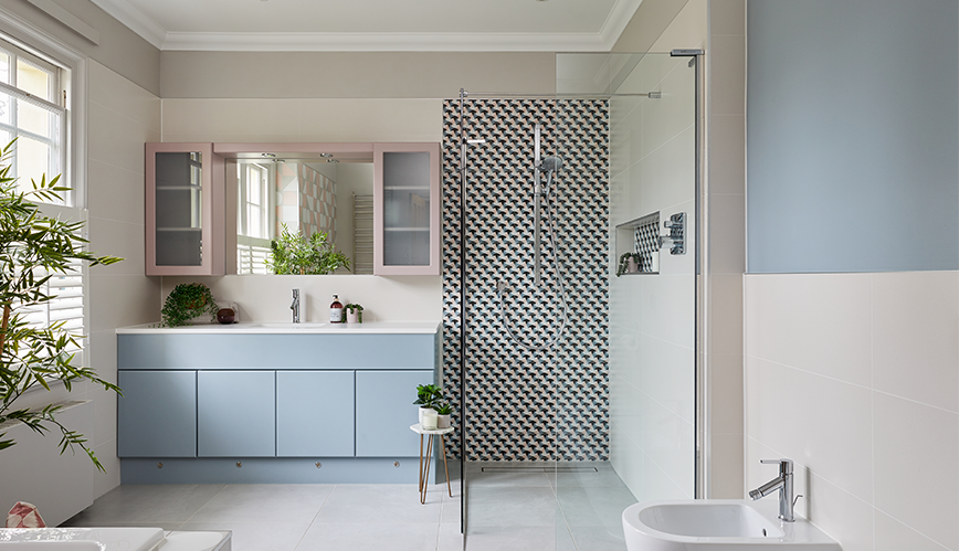 colourful family wetroom in east molesey