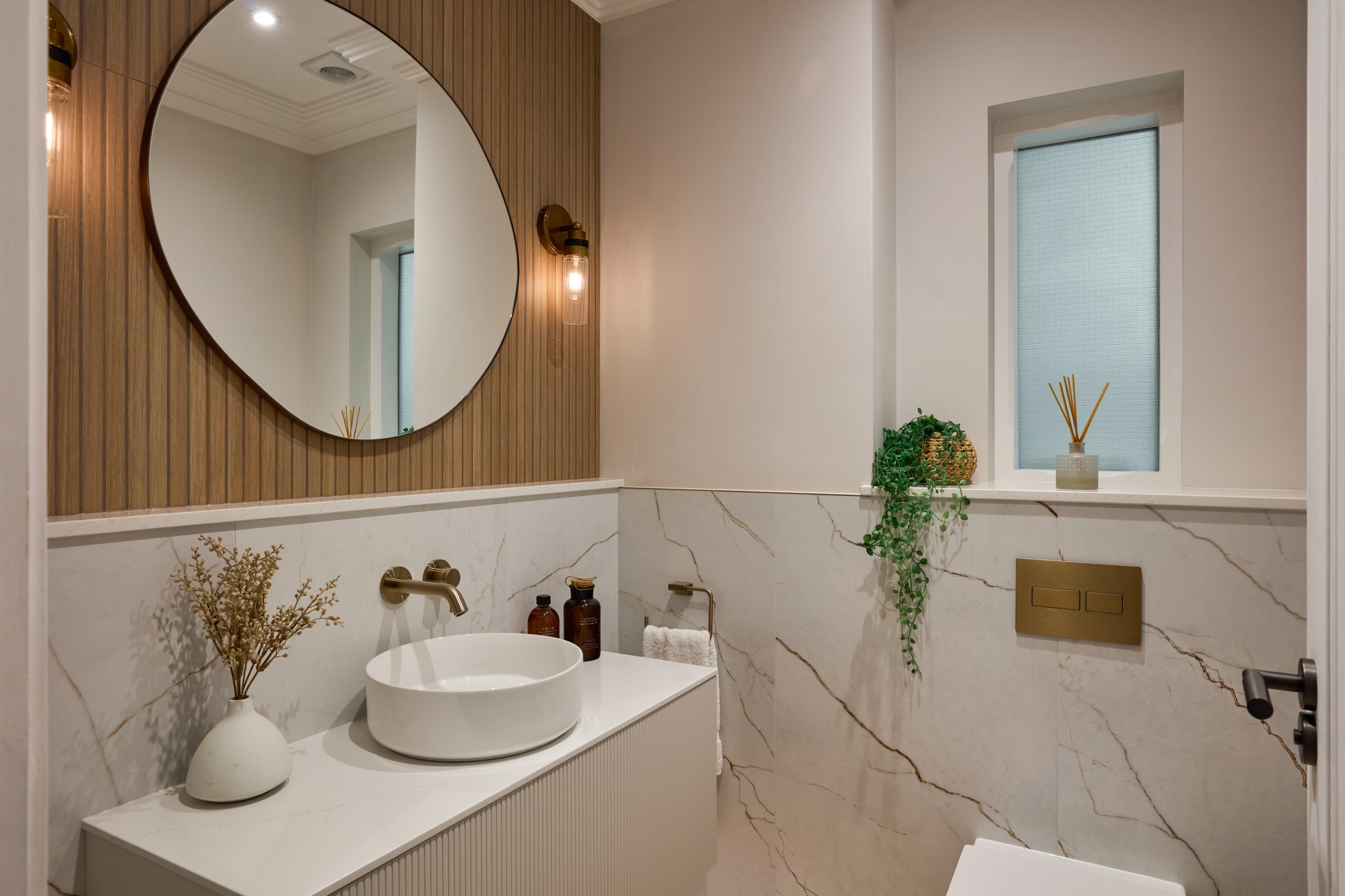 Bathroom & Kitchen Eleven - feathered marble Cloakroom in Weybridge