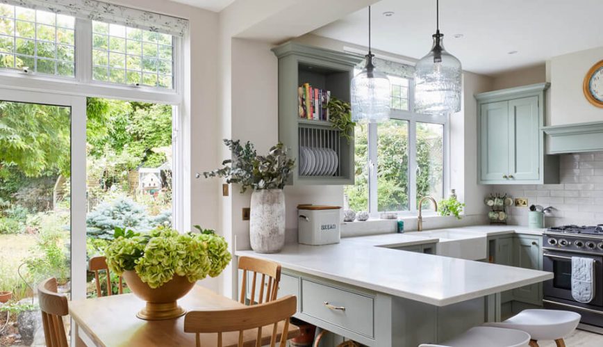 A beautifully handmade kitchen with exposed brick and solid timber in surbiton After